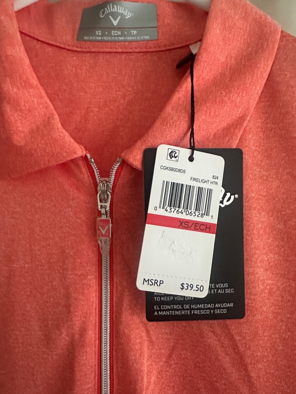 Callaway Golf 1/4 Zip Performance Polo Top | Coral Pink XS - Picture 3 of 5